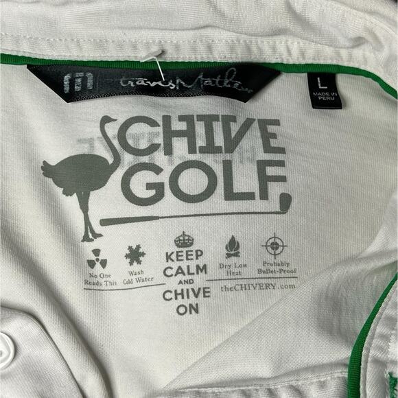 Travis Mathew Polo Shirt Mens Large White Green Chive Golf Performance‎ Stretch - Picture 3 of 7